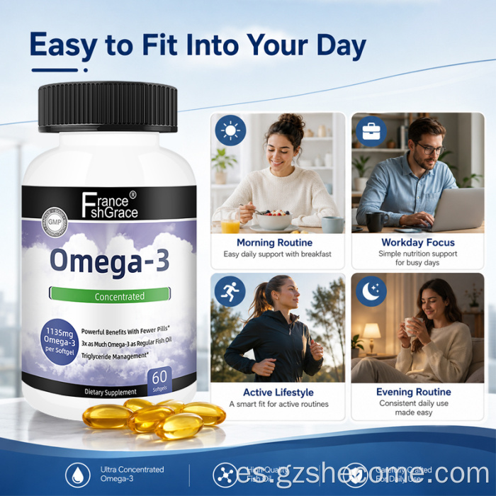 Shecome Omega 3 Aceite de pescado Cápsulas blandas Salud del corazón y el cerebro